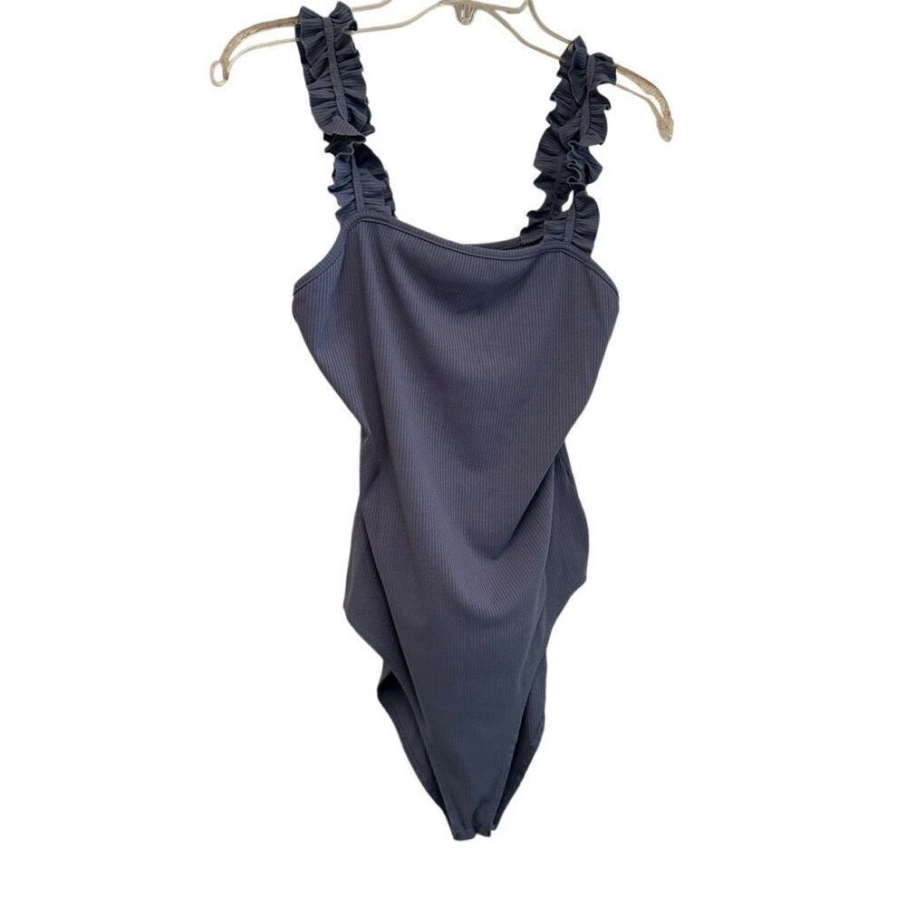 Kaileigh blue sleeveless bodysuit with ruffle sleeves- size M